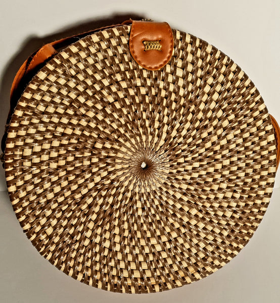 Round Rattan Brown Bag - Blue