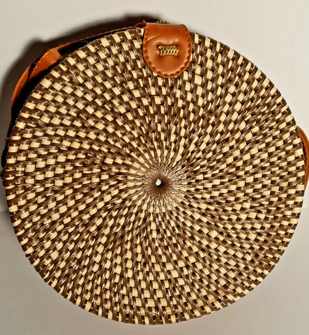 Round Rattan Brown Bag - Red